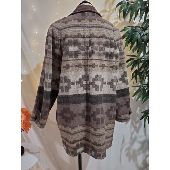 L.L. Bean Vintage Aztec Southwestern Wool Leather Blanket Jacket Womens Size L - Picture 3 of 12